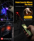 Flat EDC Rechargeable Pocket Light with magnetic base in use, showing UV light for leak detection and red laser beam