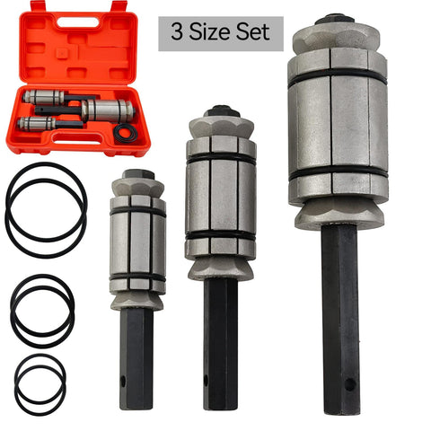 3-Piece Tail Pipe Expander Tool Kit From 1-1/8 To 3-1/2 Inch Exhaust Pipe Spreader For Most Vehicles And Trucks, Heavy-Duty Muffler Repair Set For DIY Auto Exhaust Repair, image of tool kit with expander tools in red case and rings.