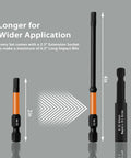 Impact hex bit set: two bits 2-inch and 4-inch S2 steel with 1/4-inch hex shanks and 2.3-inch extension socket.