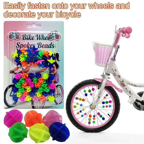 72 Pack Colorful Bike Spoke Beads Kid Friendly Clip On Plastic Beads With Star And Round Shapes Multicolor Decor on Bicycle Wheel