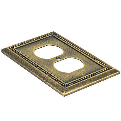 Sunken Pearls Heavy Duty Beaded Wall Plate And Outlet Cover Set Single Duplex 2 Pack Antique Brass Zinc Alloy Hand Polished For A Boss Retro Chic Look With Matching Screws