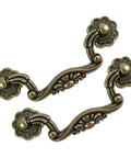 Six Pack Vintage Antique Brass Drop Bail Drawer Pulls for Cabinets and Dressers, 3.75 Inch Hole Centers, Retro Style Handles