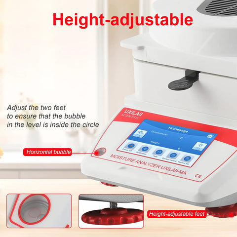 Top Shelf Halogen Moisture Analyzer Featuring Dead Accurate 0.001g Readability And Killer Rs232 Connection For Quick Lab Work Or On Site Checks Anytime with height-adjustable feet and touch display.
