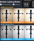 Go To Rechargeable LED Work Light With Stand And Detachable Tripod showing color temperatures and brightness levels