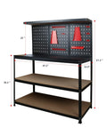 47 Inch Workbench With Pegboard And Double Storage Platform, Multipurpose Tool Organizer For Garage Workshop And Home Projects