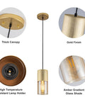 Dope Gold Pendant Lights 3 Pack Mini Modern Amber Glass Fixtures with thick canopy, gold finish, and amber gradient shade details.
