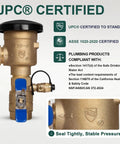 Brass 3/4 Inch Pressure Vacuum Breaker Backflow Preventer, 400 PSI Max, Pro Grade Sprinkler System Part, UPC Certified, ASSE 1020-2020 Compliant
