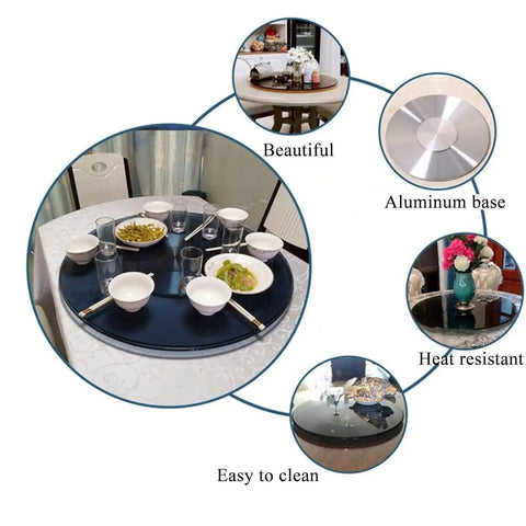 Glass Lazy Susan Turntable for Dining Table with Smooth Silent Bearing 360 Degree Rotation Round Serving Plate Gray 120 cm 47 Inch