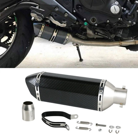 Aluminum Exhaust Muffler Slip-On With Removable dB Killer, 1.5-2 Inch Inlet, 38-51mm Diameter Pipes, motorcycle installation shown
