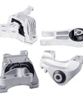 4Piece Engine Motor Mount Set With Premium Vibration Dampening For 2015 2016 2017 Models 2.4L L4 Engines showing silver parts.