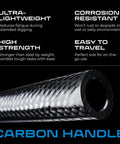 Close-up of a carbon handle for the Lightweight Carbon Fiber Camp Shovel With D Handle, 28 Inch Portable Digging Shovel.