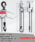 Manual Chain Hoist 0.25 Ton 550 Lbs Capacity 10 Foot Lift 360 Degree Rotatable Chain Block With Dual Safety Hooks diagram
