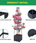 Two Pack Raised Garden Bed With Tomato Cages And Trellis, 57 Inch Self Watering Planter Box with pink flowers displayed