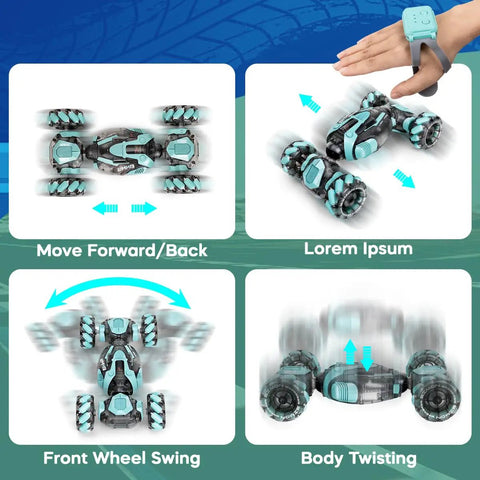 Gesture Sensing RC Stunt Car With 360 Degree Rotation 4WD Remote Control Transforming Hand Controlled Car motion examples.