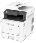 Heavy Duty Color Laser All In One Printer With Smooth Wireless Networking Auto Duplex Printing Mobile Scanning Alexa Ready For Crushing Your Daily Workload In Crisp White Finish, front view with control panel.