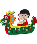 DIY Non Woven Dragon Boat Craft Kit For Girls Drummer Toy Making Project with colorful dragon boat and boy drummer.