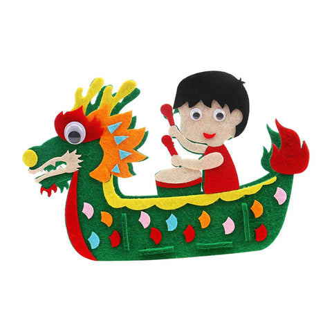 DIY Non Woven Dragon Boat Craft Kit For Girls Drummer Toy Making Project with colorful dragon boat and boy drummer.
