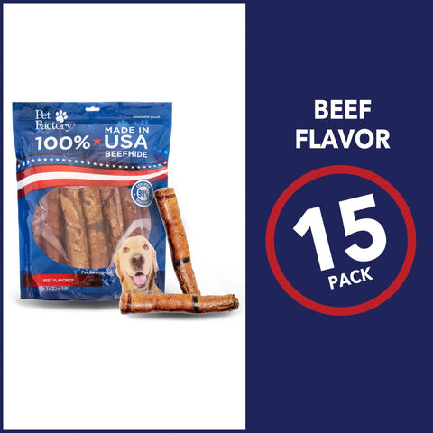 All American Beefhide Rolls For Dogs Chew Treats Made In USA Beef Flavor 8 Inch Thick Rolls 15 Count Pack Great For Strong Chewers