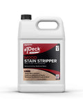 One Gallon Ready To Roll Deck Stain Stripper Cuts Straight Through Weathered Oil And Water Coats For Dead Simple Prep And A Fresh Real Deal Wood Finish On Decks in a white jug with a black label.