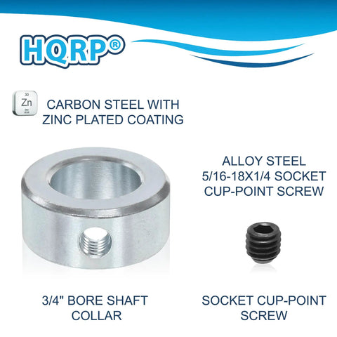 Real Deal Four Pack Three Quarter Inch Bore Solid Steel Shaft Collars With Heavy Duty Zinc Coating And Reliable Cup Point Set Screws Built For Daily Grind Projects, showcasing a zinc-coated 3/4 inch bore shaft collar and cup-point screw.