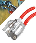 Hand Held Hole Punch Kit For Steel And Metal With Adjustable Depth Pliers, versatile tool for metalworking with red handles.