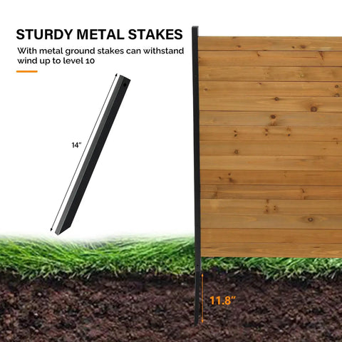 Outdoor Privacy Screen No Dig Wood Garden Fence With Iron Frame, Weatherproof Two Panel Enclosure ground stake setup