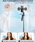 All In One Vlogging Kit For iPhone And Android With 63 Inch Auto Face Tracking Tripod showing gesture control features