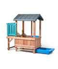 Woodland Adventure Playhouse With Slide And Swings Outdoor Kids Playset For Backyard, durable wood and plastic construction.