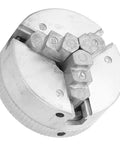 Top Shelf Zinc Alloy Three Jaw Micro Lathe Chuck Featuring Dual Locking Rods For Mini Metal Lathes close-up view showing gripping jaws.