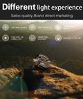 Rechargeable Spotlight With Handle on rocky outcrop, showcasing Ultra Bright LED Searchlight with IPX4 Waterproof feature.