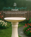 Round Outdoor Bird Bath With Fillable Base For Stability White 17 Inch Diameter And 25 Inch Height Durable Weather Resistant Resin