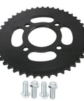 428 Chain 46 Tooth Rear Sprocket 58mm ID With 4 Bolts For ATV Quad Mini Bike Go Kart Dirt Pit Bike Motorcycle 70cc 90cc 110cc 125cc 150cc Beefy Power Upgrade, black metal sprocket with bolts on white background.