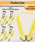 4 Pack Heavy Duty Car Trailer Tie Down Straps Set With 2 Inch By 10 Foot Ratchet Straps J Hooks And 2 Inch By 36 Inch Axle Strap