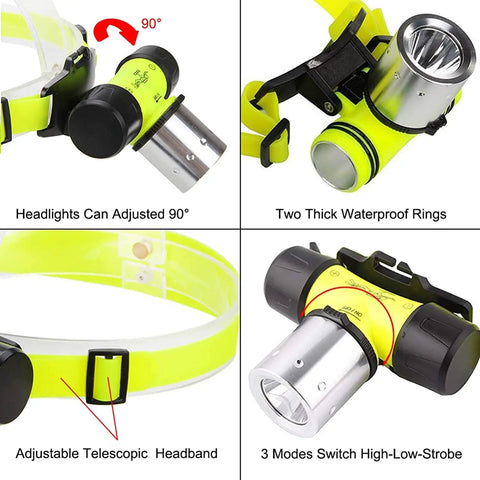 Underwater Diving Flashlight Headlamp Beast 1800 Lumens IPX8 Waterproof Scuba Light with spotlight and adjustable strap
