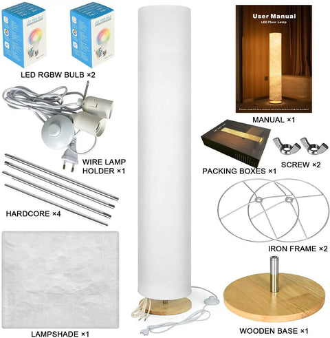Lit 52 Inch Slim Modern Floor Lamp With RGB Color Changing Tyvek Fabric Shade Dimmable Remote Control And 2 Smart LED Bulbs kit
