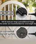 Heavy Duty T Strap Gate Hinges 6 Inch Decorative Hammered Finish Rust Proof Steel Outdoor Wood Gate Barn Shed Door Hardware 4 Pack Black, close-up view of smooth bearings and rustproof surface.