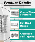 Heavy Duty Drawer Rail Euro Screws One Hundred Pack Cabinet Slide Replacement Fastener Set with coarse thread and flat head design.