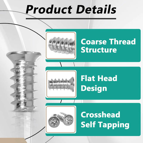 Heavy Duty Drawer Rail Euro Screws One Hundred Pack Cabinet Slide Replacement Fastener Set with coarse thread and flat head design.