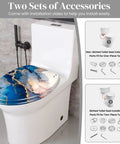 Elongated Decorative Toilet Seat for Bathroom on a toilet, featuring a blue and gold marble design and installation accessories.