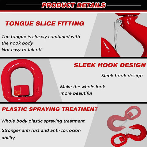 Beefy 5 Ton Swivel Hook With Latch For Hoist Rigging And Lifting Heavy Duty Alloy Steel Crane Hook Handles Up To 11000 Lbs Safety Locking Latch Durable Quenched Steel For Serious Lifting Jobs, red swivel hook with safety latch