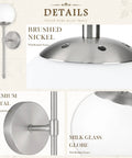 KoKo&Yukina 2 Pack Nickel Mid Century Wall Sconce Bedroom Bulb Included close-up of brushed nickel and milk glass globe design.