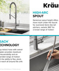 Oletto Commercial Style Pull Down Kitchen Faucet With QuickDock Top Mount, Spot Free Stainless Steel, in use by kitchen sink