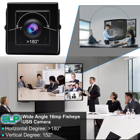 16MP USB Webcam With 180 Degree Fisheye Wide Angle Lens IMX298 Sensor in office meeting room setup