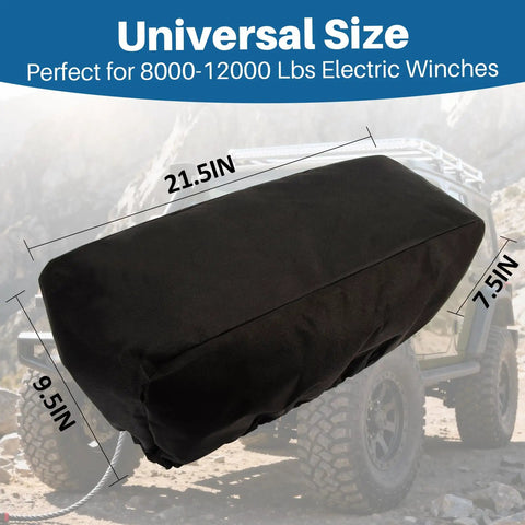 Heavy Duty Winch Cover Waterproof for 8500-17500 Lbs Winches Built To Last All Weather Dustproof and Rainproof Oxford Fabric Shield for Off Road 4x4 Trucks Jeeps and SUVs, black 21.5x9.5x7.5in