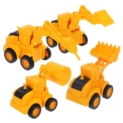 4 Pack Adorable Construction Truck Set With Realistic Front End Loader Models For Imaginative Play, yellow plastic toys