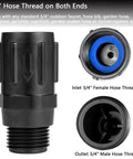 Garden hose pressure regulator, 3/4 FHT × 3/4 MHT, black plastic body with blue seal
