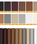 Color swatches and rolls of Self Adhesive Leather Repair Patches Tape 8x11 Inch Beige For Couches And More Durable Leather Repair Kit