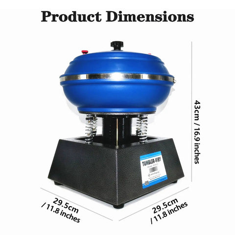 6L Electric Vibratory Tumbler For Polishing And Rust Removal with dimensions 43cm height, 29.5cm width, blue magnetic rock tumbler bowl
