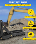 32 Inch Backhoe Thumb Durable Half Inch Steel Plate Excavator Claw Attachment For Tractors And Heavy Equipment Built For Tough Digging Grading And Material Handling On Job Sites Worksite Ready with sturdy steel plates showing stable triangle structure on ground.