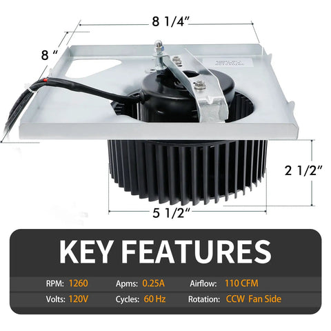 Dimensions and features of Upgraded Replacement Motor Assembly For Bathroom Exhaust Fans Compatible With Broan NuTone 676 684-D 2684F-A 684NT-A 683-C DX90 80RDF 80RDB NT080C HD50